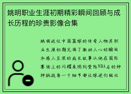 姚明职业生涯初期精彩瞬间回顾与成长历程的珍贵影像合集