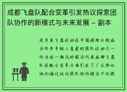 成都飞盘队配合变革引发热议探索团队协作的新模式与未来发展 - 副本